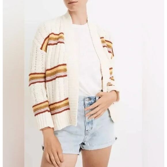 MADEWELL Diaz Striped Retro Open Cardigan Sweater XXS Oversized Cream Pink - Picture 7 of 7